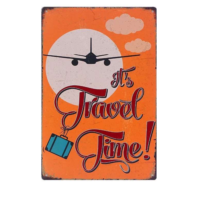 "It's Travel Time" Vintage Metal Art Poster Plaque Home Decor Iron Plate Wall Sticker Decoration
