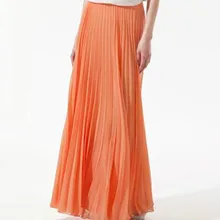 Весна-лето мода высокая талия плиссированная макси-юбка женщины, длинно до пола- длинное шифоновое платье конфетного цвета богемия