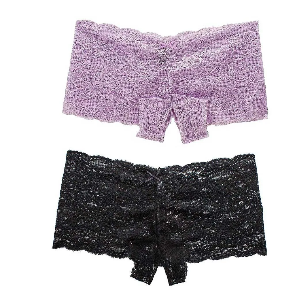 

Lace Women Underwear Sexy Ladies Lingerie Plus Size Underwear Open Crotch Bowknot Underwear Panties 2PCS ropa interior femenina