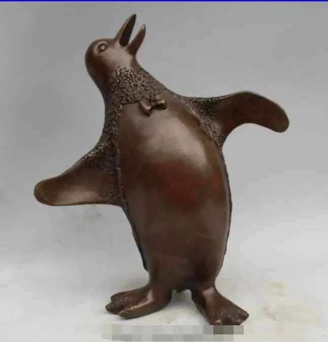 

S2779 10" Chinese Fengshui Bronze Art Zoo South Pole Birds Penguin Animal Statue