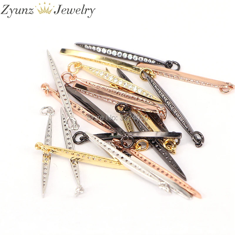

10PCS ZYZ174-9179 Crystal Long Stick Point Pendant, Micro Pave CZ Christmas Jewelry Charms For Women