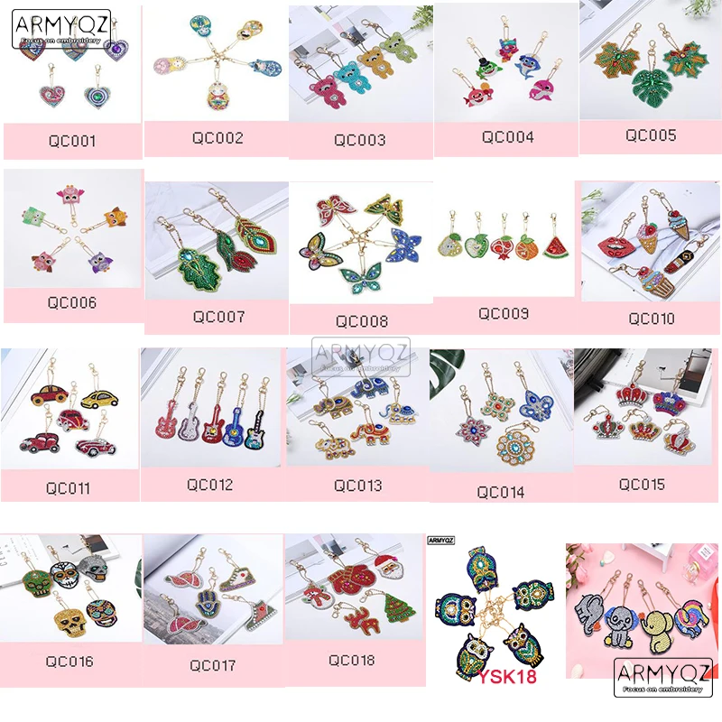 

New DIY key buckle Full Drill Diamond Painting Owl smiles Fruit animal Cartoon Emotion Keychain Key Chain Ring bag decor 2019