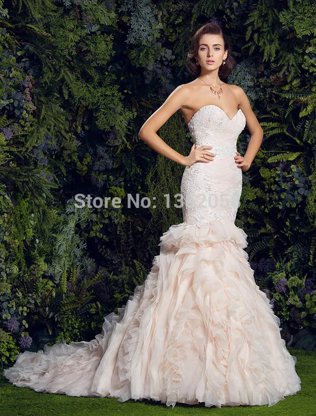 

2019 Elegant Mermaid Chiffon Wedding Dress Sweetheart Lace up Back Bridal gown