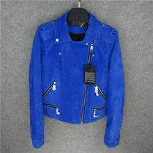 Новинка, Женская куртка из натуральной свиной кожи, короткое замшевое пальто, Женская Весенняя осенняя одежда, синий, зеленый, желтый, 2xl xxl