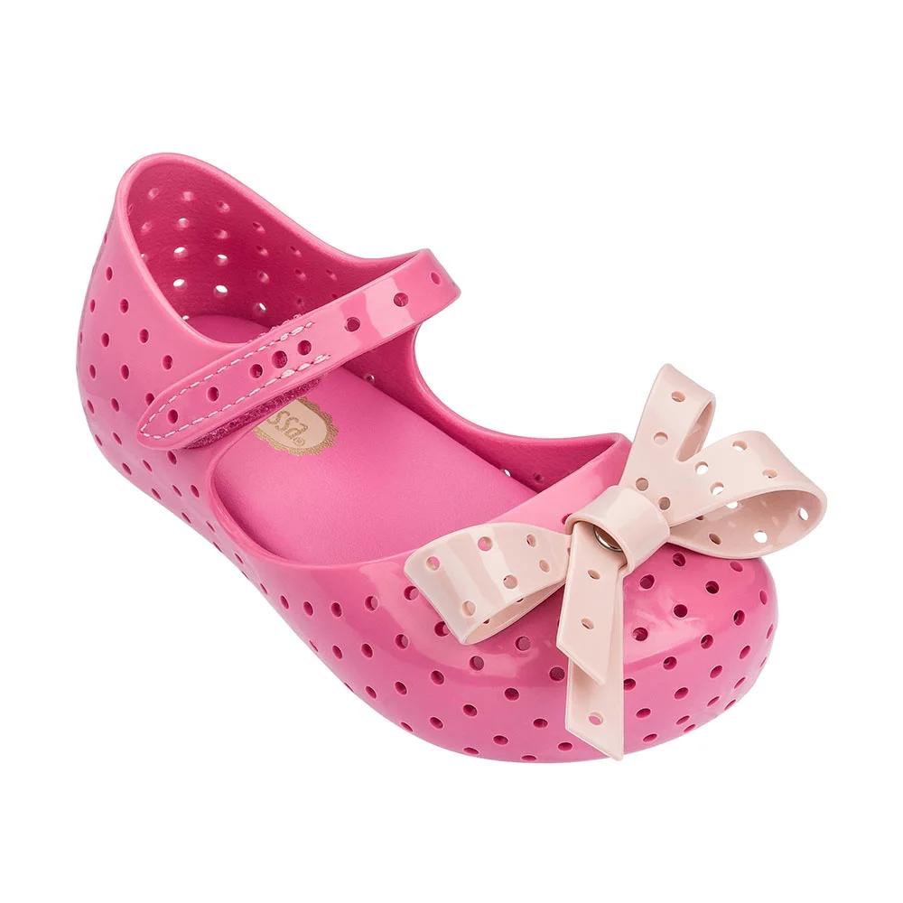 Mini Melissa Furadinha XI/ новые оригинальные прозрачные сандалии для девочек детские сандалии с бантом детская пляжная обувь Нескользящая обувь для малышей - Цвет: mini melissa pink