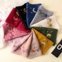 2018 женские модные простые вышитые цветочные шелково-шерстяной шарф Роскошная брендовая шаль пашмины Снуды Echarpe Foulard хиджаб Sjaal