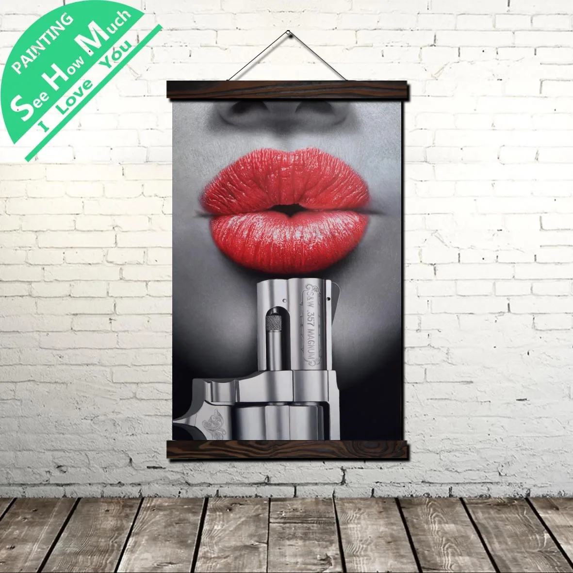 

Dangerous Red Lips Scroll Painting Canvas Vintage Poster and Prints Wall Art Pictures Living Room Bedroom Farmhouse Decoration