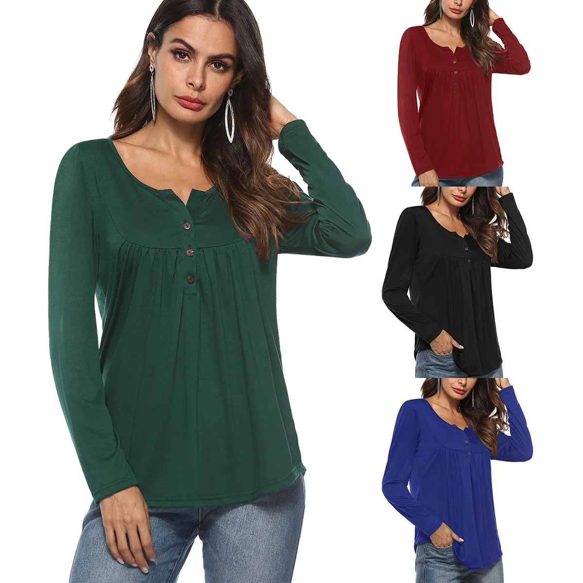 

New Women's Autumn Winter T Shirt Button Long Sleeve Female T-shirt Fashion Tops T-shirts Casual Tshirt Top Office O Neck Tees