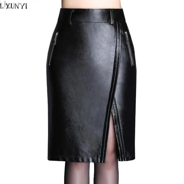 LXUNYI Autumn Winter Black Leather Skirt Women Korean Thin High Waist ...