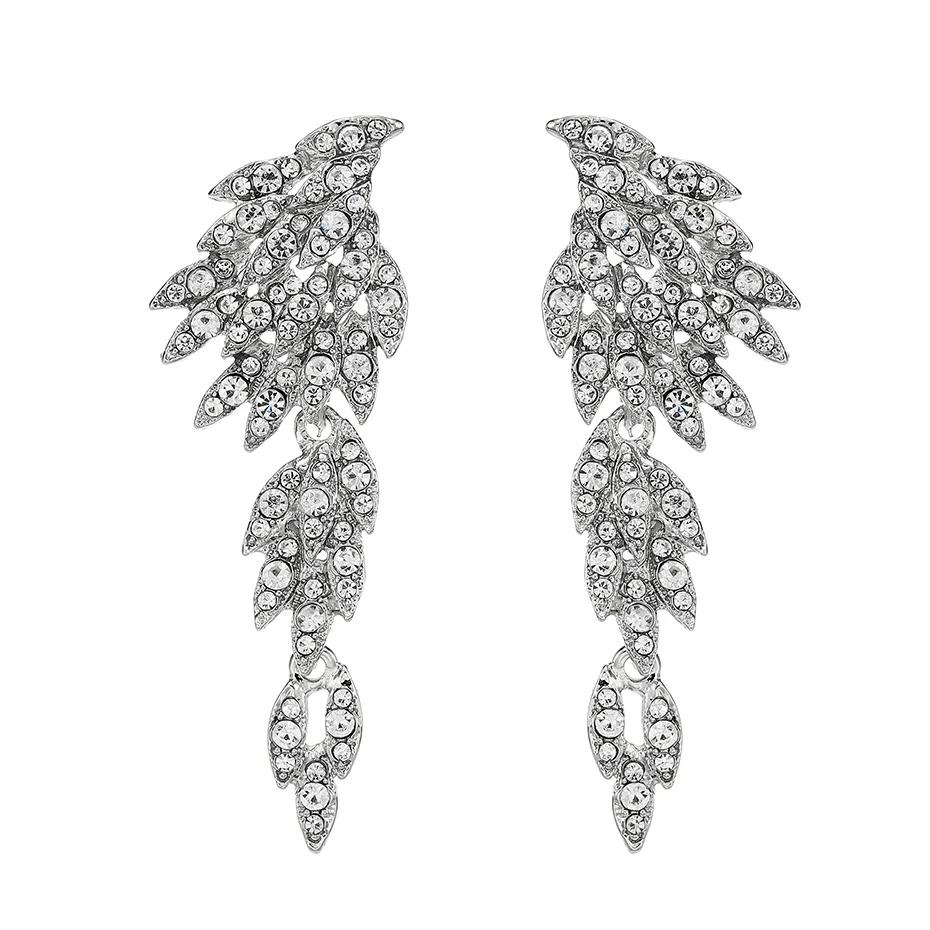 

2018 Newest Fashion Women Long Drop Earrings Silver Clear Austrian Crystal Flower Dangle Earrings Wedding Bride Jewelry