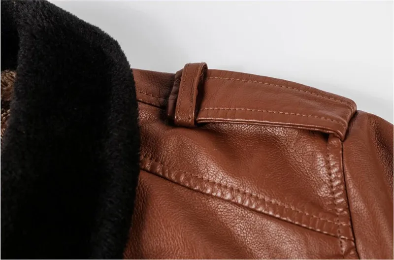 Меховой кожаный жакет мужской повседневный отложной воротник Европейский размер ретро PU куртка-пилот Мужская мода флис теплое пальто из искусственной кожи