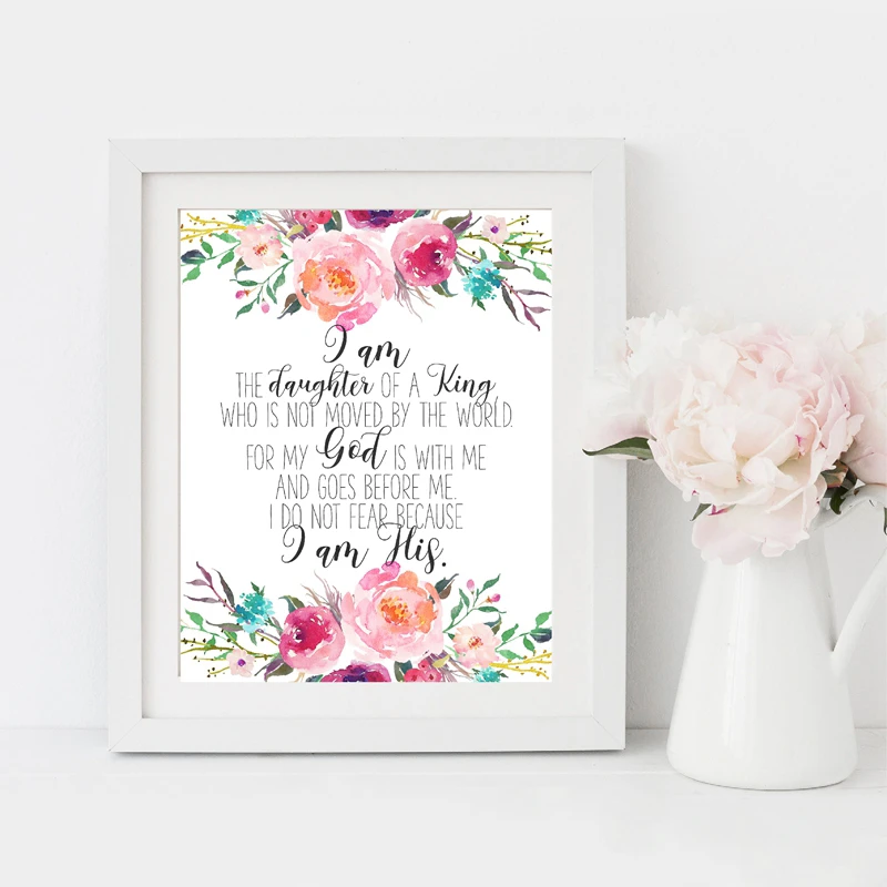 Toile De Peinture Avec Citation Je Suis Fille D Un Roi Cadeau De Bapteme Verset De La Bible Aliexpress