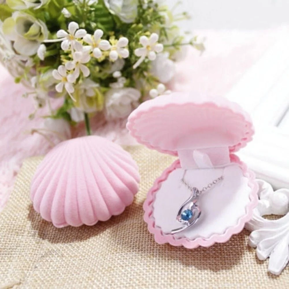 1 шт. в форме морской раковины, роскошная красочная бархатная коробка для кольца сережек, кольца, серьги, ювелирные изделия, чехол, органайзер для макияжа - Цвет: Розовый