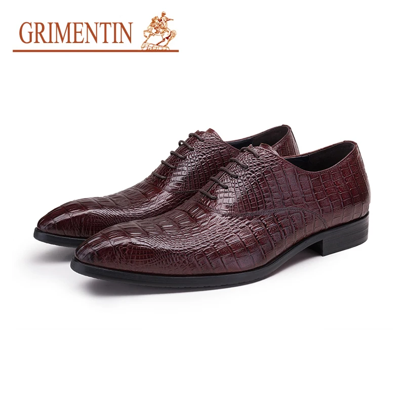 

GRIMENTIN Brand dress men shoes genuine leather mens wedding shoes crocodile style black blue brown Italian male formal shoes