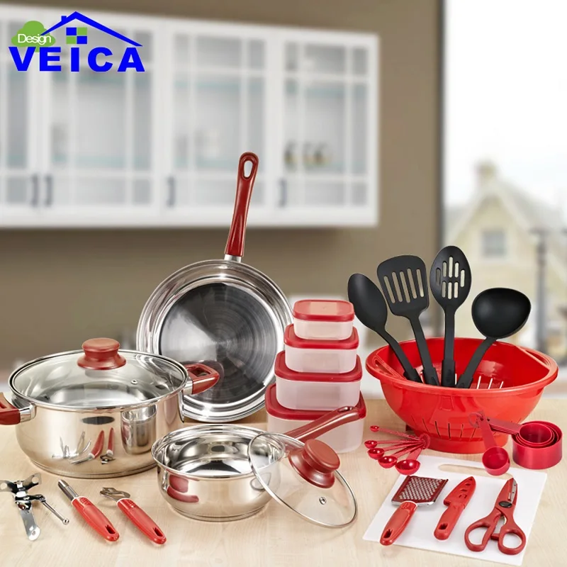 

2019 Panelas De Ceramica Arrival Fda Top Fashion Cookware set Cooking Pots And Pans Set 35 Piece Kitchen Starter Combo Utensil