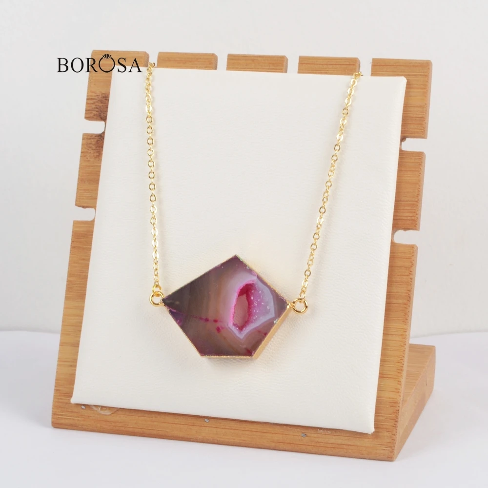 Бренд borosa Радужный дизайн Пентагон золотой цвет кулон agates Druzy Geode ожерелье для