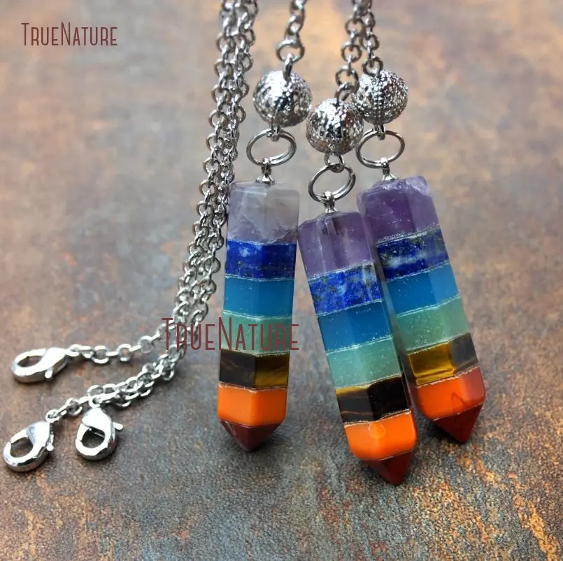 20171212-PM9123- Mix Material Pendulum 7 Chakra Electroplating Dark Silver Point Pendulum_3