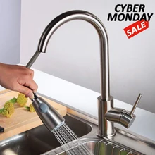 Нержавеющая сталь раковина ручка Матовый никель выдвижной кухонный кран на одно отверстие прочный домашний поворотный опрыскиватель поток смеситель кран