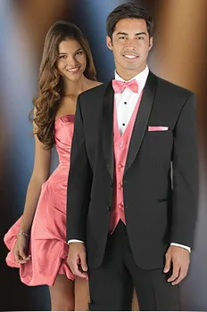 

New Style Groom Tuxedo Black Groomsmen Shawl Satin Lapel Wedding/Dinner Suits Best Man Bridegroom (Jacket+Pants+Tie+Vest) B195