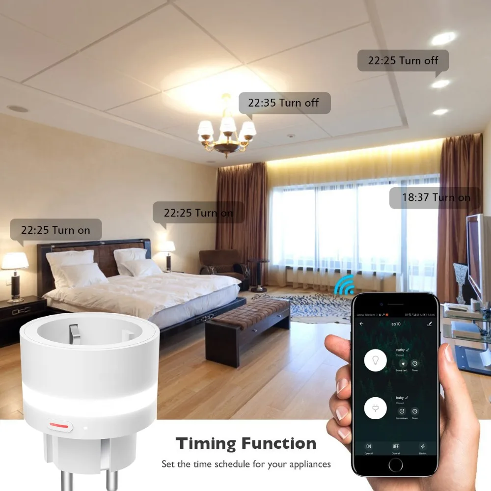 WiFi умная розетка с контролем энергии, розетка с вилкой европейского стандарта, таймер со светодиодной подсветкой, переключатель голосового управления, работа Alexa Google IFTTT Smart Life