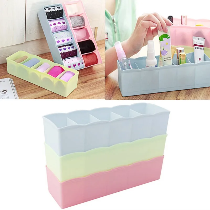 

5 Unit Plastic Underwear Bras Sock Ties Organizer Storag e Bo x Desk Drawer