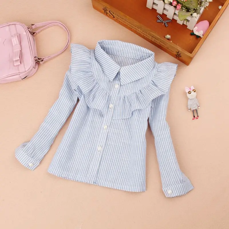 

2-15 Years 2017 Baby Toddler Teenage School Girls Blouse Fall Long Sleeve Turn-down Collar Striped Girl Tops Kids Shirts JW2528