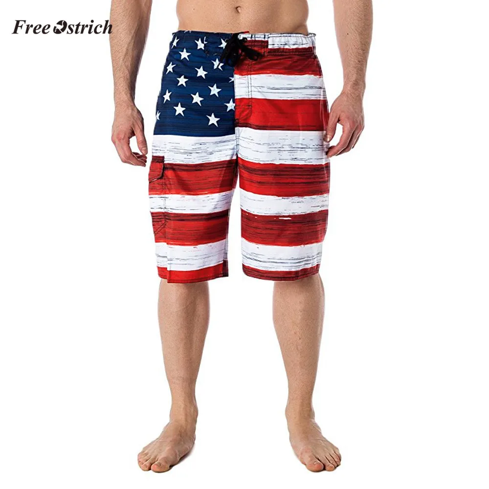 

Free Ostrich Clothes Men Shorts American Flag Print Independance Day Inspired Board Denim Shorts Pants beachwear swimsuit men