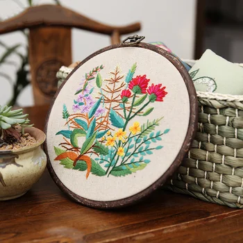 

DIY Ribbons Embroidery for Beginner, 20cm with Hoop, Needlework Kits Cross Stitch Set, Flowers Painting, Wall Art Home Deco