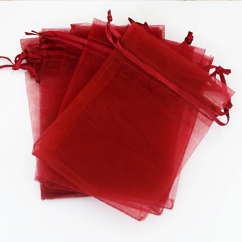 20x30cm (7.8"x11.8") 100pcs Dark Red Organza Bags Big Wedding Boutique Jewelry Packaging Bag
