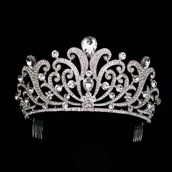

Vintage Silver Crystal tiara Wedding Big Crown For Bride Hair Accessories 2017 New Alloy Rhinestones Queen Crown Hair Jewelry