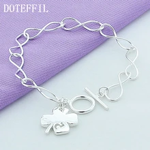 DOTEFFIL 925 ayar gümüş dört yapraklı yonca çiçek bilezik kadınlar için Charm düğün nişan parti moda takı