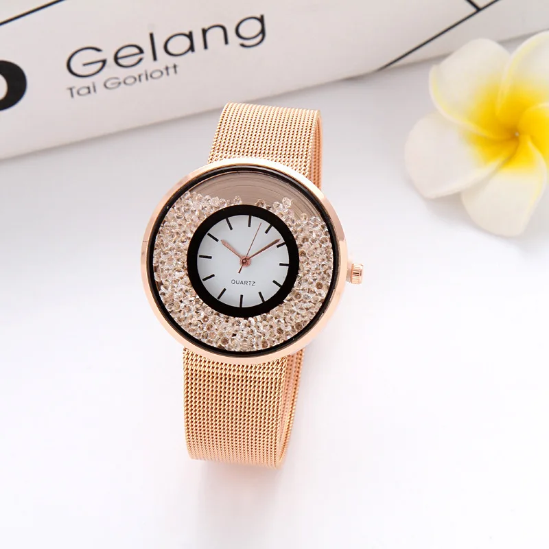

New Fashion Women's Diamond Watches Stainless Steel Rose Gold/Silver Quartz Crystal Wrist Female Watch Brand Luxury Ladies Watch