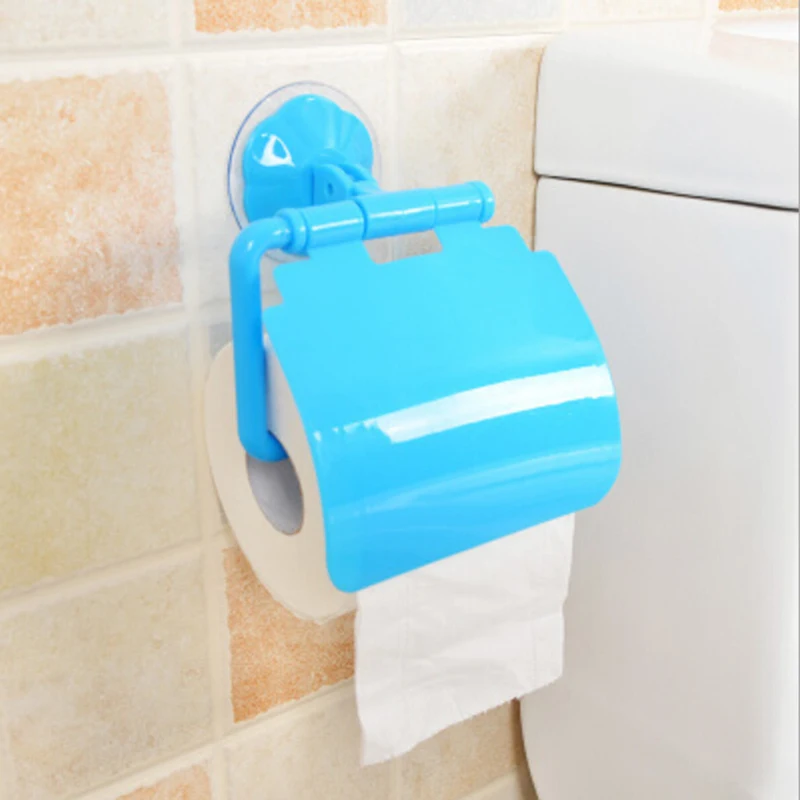Пластиковые настенные крепления пластиковые на присосках Ванная комната Туалетная рулонная бумага держатель и крышка - Цвет: Blue