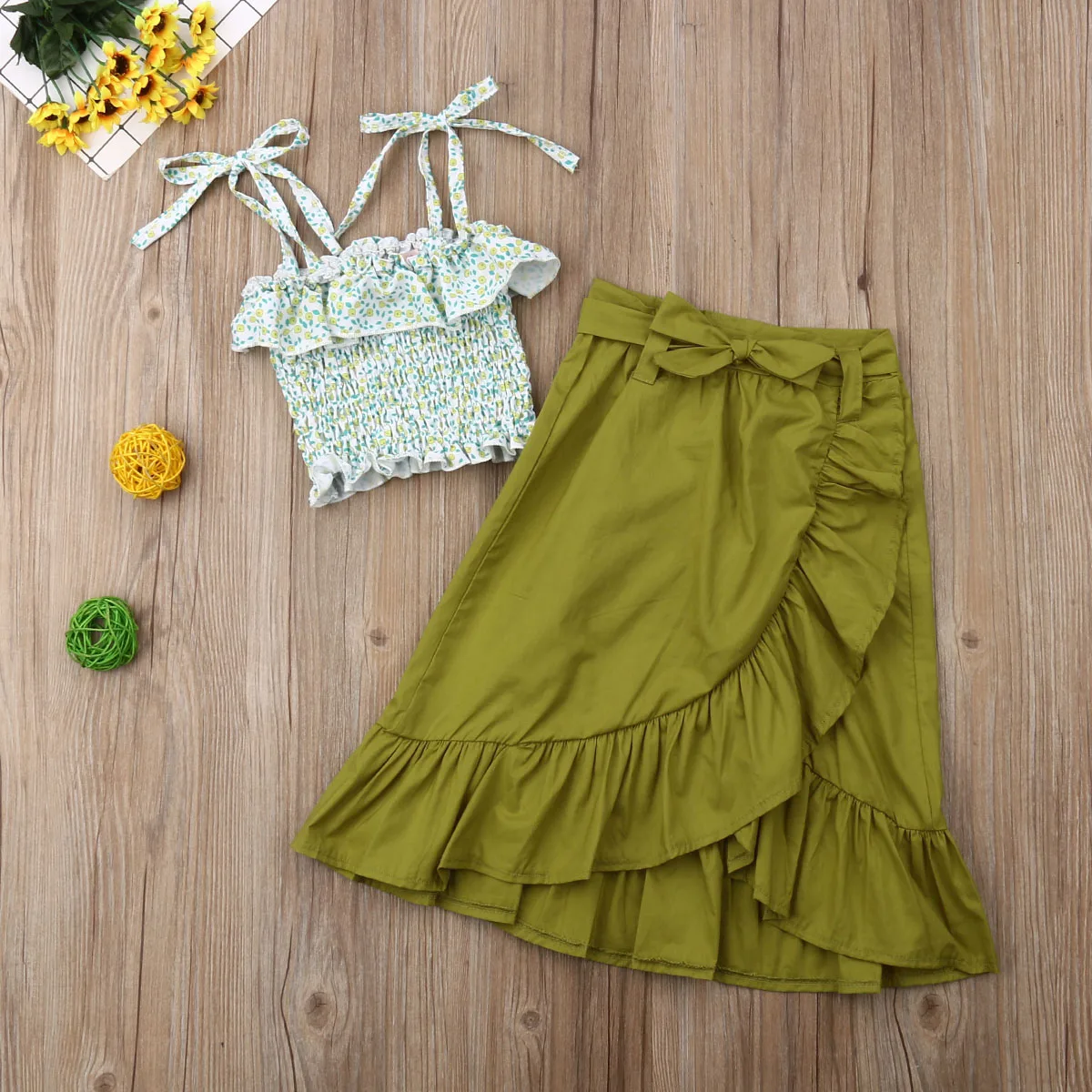 Праздничный комплект одежды для маленьких девочек в стиле бохо, топы с цветочным принтом, длинная юбка, одежда для детей 2-7 лет