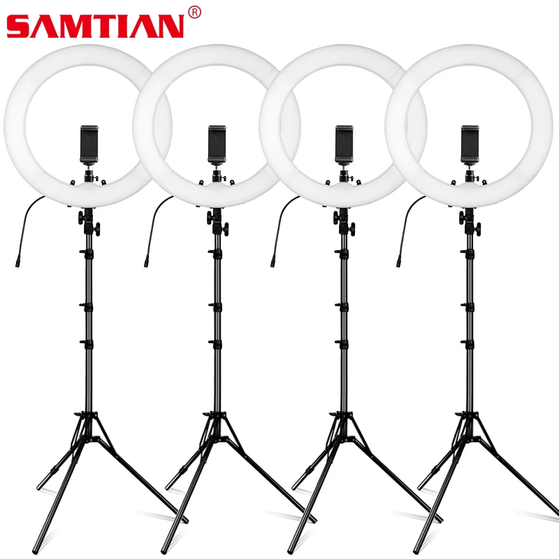 SAMTIAN 4 шт./лот 18 дюймов кольцевой светильник с регулируемой яркостью 5500K светодиодный кольцевой светильник с Штативом Держатель для телефона для макияжа Youtube видео фотографии