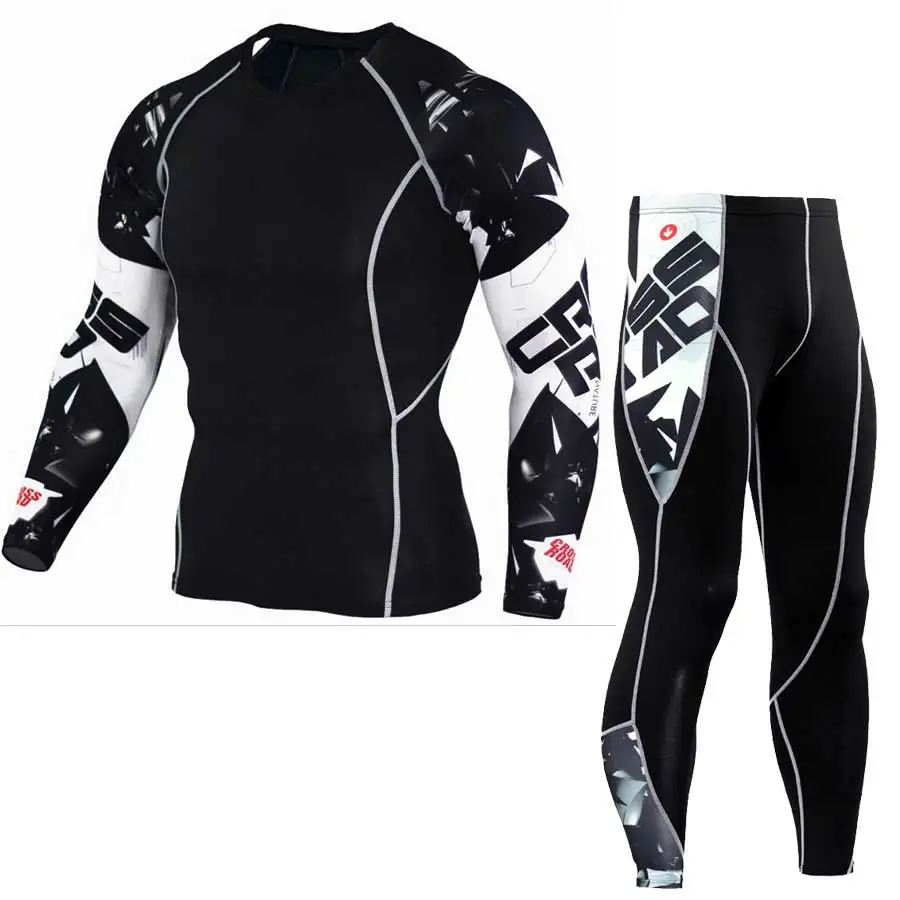 

2017 Men Pro GYM Fitness Compression Sets Quick Dry Legging + Top Workout Train Exercise Sport Yoga Pant+Shirt Run Yoga Clothing
