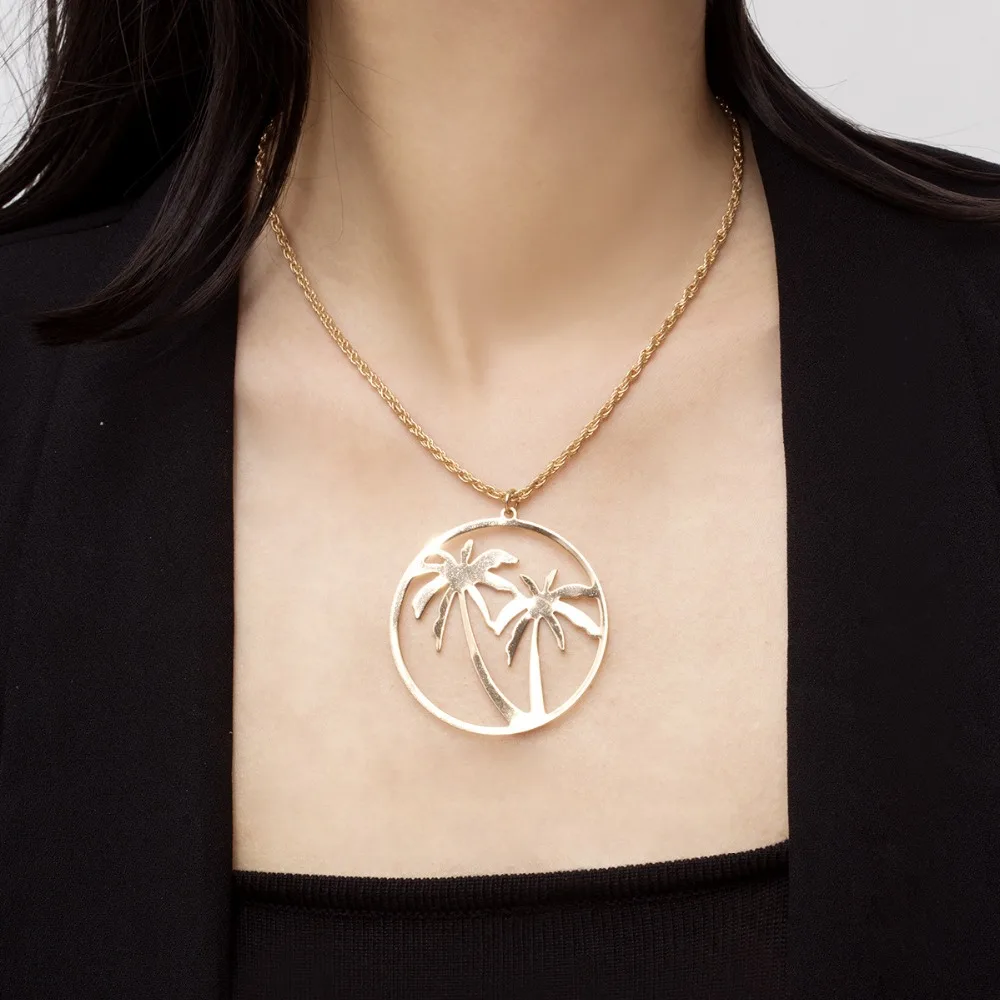 

round coconut tree pendant necklace women fashion jewelry collier ras de cou