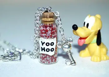 

12pcs Mouse Magical Yoo Hoo glass Bottle Necklace with a Mouse Heart Key Charm Inspired necklace