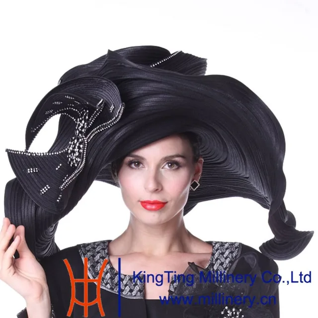 Kueeni Women Hats Church Hats Exaggeration Designer Fashion Lady Wide Brim Hats Elegant Lady
