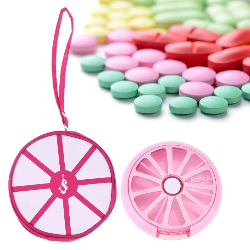 

Lovely Fruit Pattern Round 7 Day Tablet Pill Drugs Capsule Splitters Container Weekly Holder + Portable Travel Medicine Bag