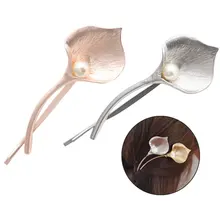 Металлический тюльпан женщина лист зажим для волос с жемчугом шпилька красивые элегантные девушки Заколки корейский стиль аксессуары для волос