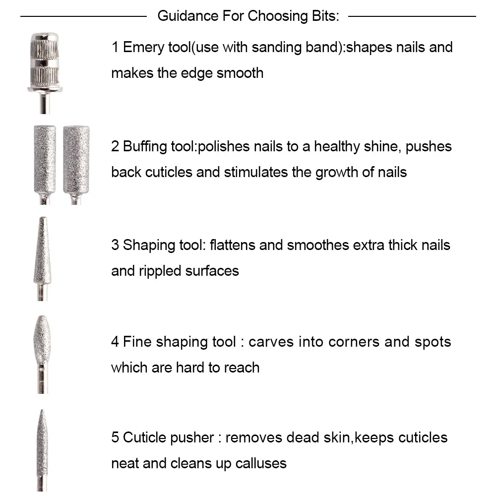 1 Набор, маникюрный аппарат, профессиональный электрический набор для ногтей, насадки для ногтей, электрическая ручка для дизайна ногтей, педикюр, 6 бит, инструменты для ногтей, мельница, набор