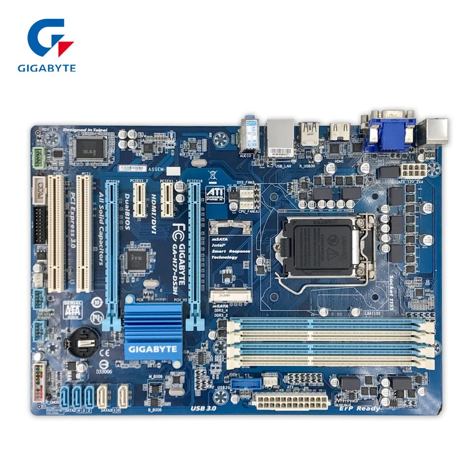 Original Gigabyte GA-H77-DS3H Desktop Motherboard H77-DS3H H77 LGA 1155 i3 i5 i7 DDR3 32G SATA3 ATX 100% Fully Test gigabyte ga h61m s1 micro atx lga 1155 ddr3 motherboard blue silver