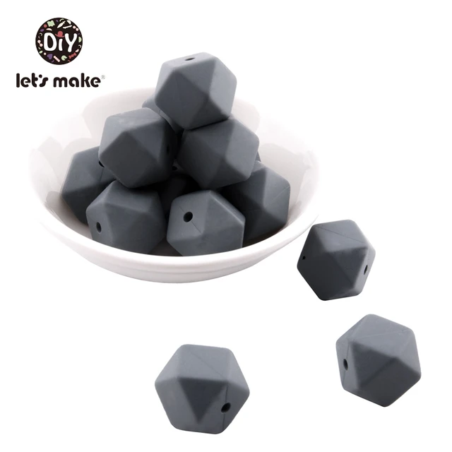 Let's Make Silicone Beads Hexagon Beads 14mm 10pc Food Grade Silicone Teether DIY Pacifier Clips Beads Necklace Baby Teether Deep Gray