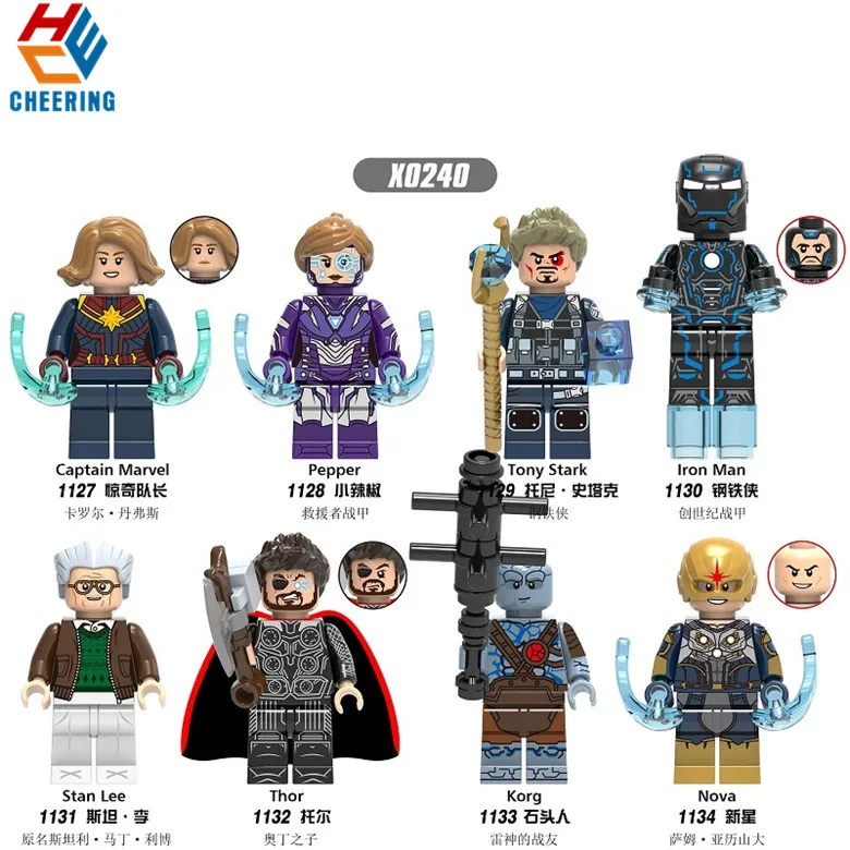 

Single Sale Building Blocks Captain Pretty Pepper Tony Stark Iron Man Stan Lee Thor Figures Bricks Model Toys for Children X0240