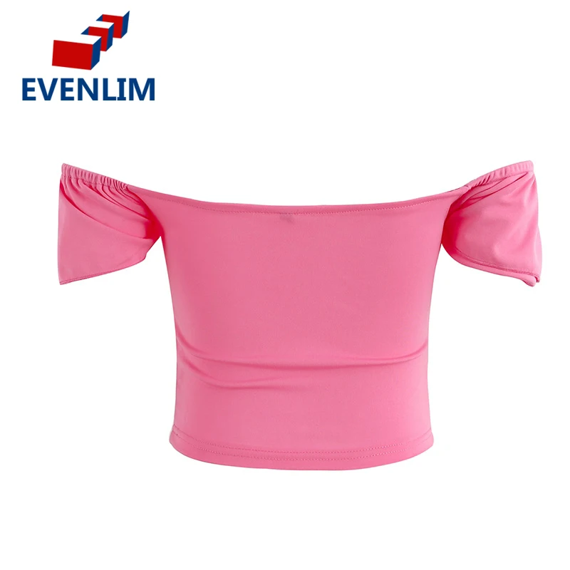 Evenlim Off Shoulder Ruffle женские укороченные топы летние пикантные спинки Slash шеи футболки