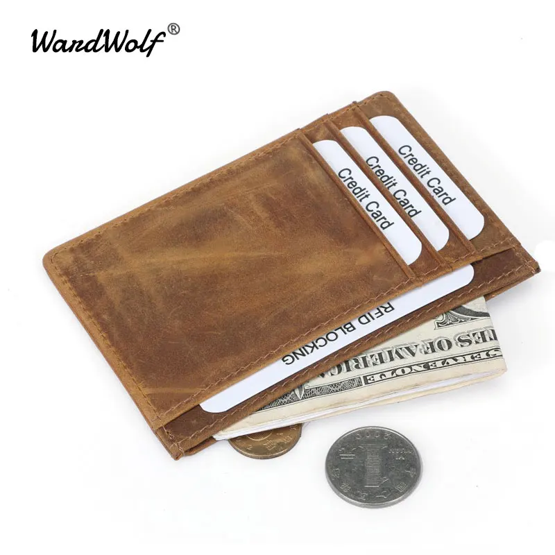 

WardWolf Credit Card Holder Vintage Genuine Leather Men Card Wallet Card Holders Card Case Purse with ID Window RFID Blocking