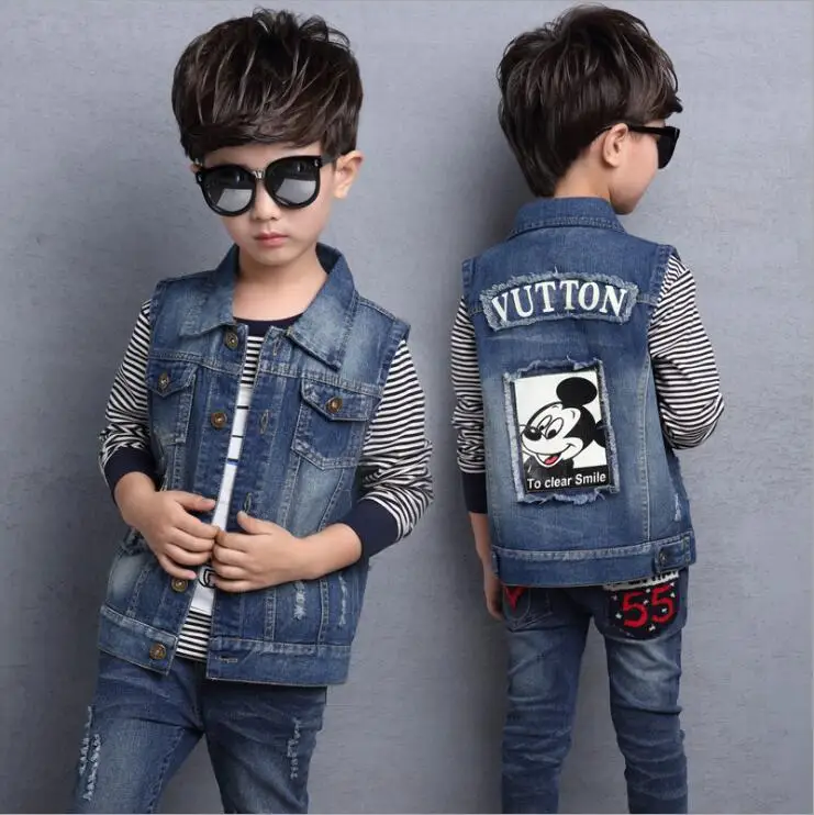 

Boys Vest Denim 3-13Years Ripped Coat Girls Denim Kids Cowboy Vest Waistcoat Sleeveless Jean Jackets For Kids Children Outerwear