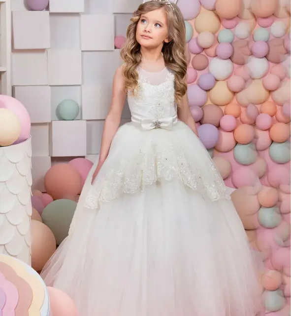 Cheap Vestido Longo Flower Girls Dresses for Wedding Ball Gown First Communion Dresses for girls Long Graduation Dresses Kids