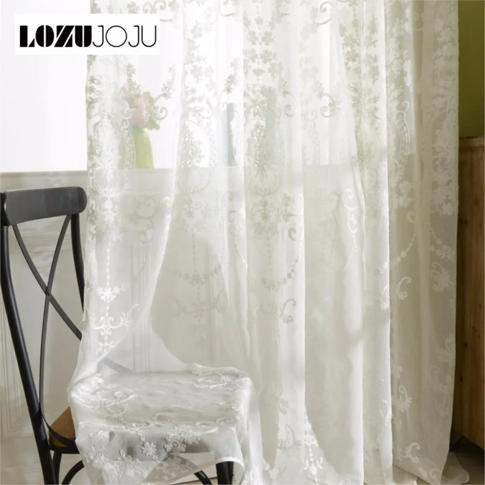 LOZUJOJU algodón blanco del envío libre tulle cortinas pantallas bordadas cortinas dormitorio para sala de estar dormitorio